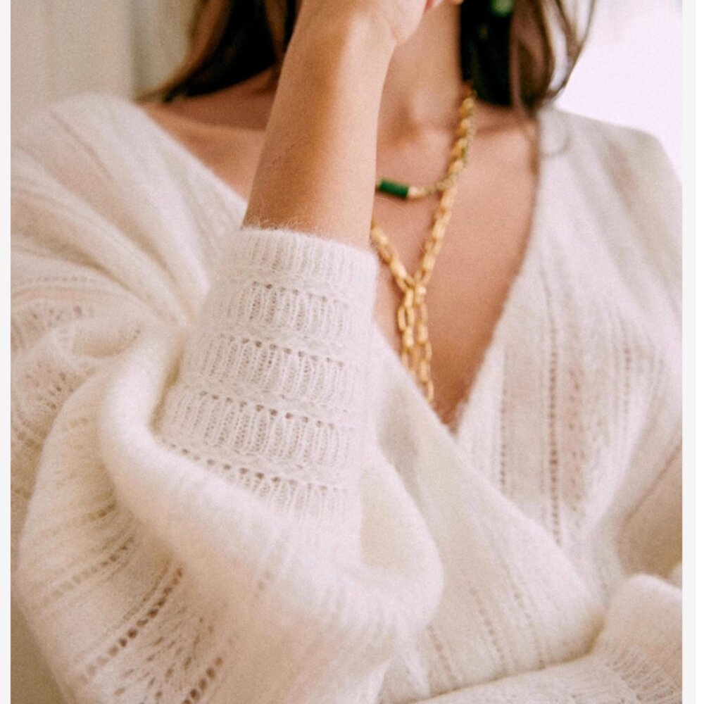 Sezane Cream V‑Neck Ribbed Knit Sweater - Picture 2 of 11